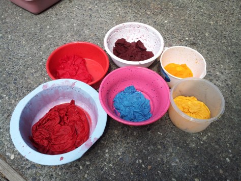 Some beautiful fabrics waiting for the soda ash fixative to be added.