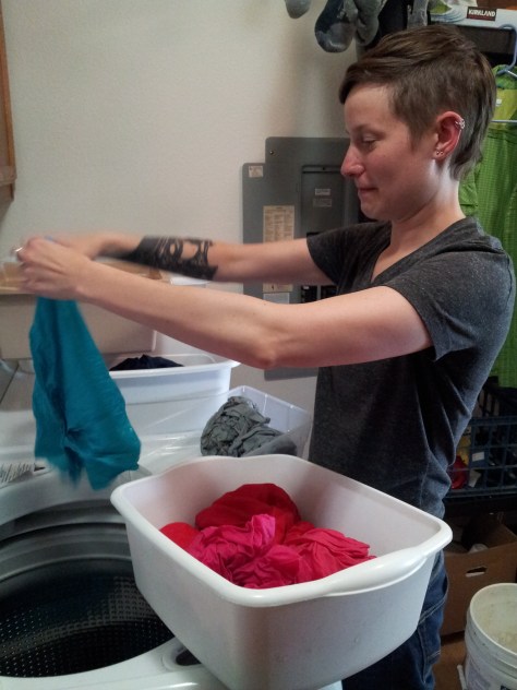 Ready for the final wash and rinse in the machine, adding Synthrapol to remove excess dye.